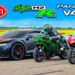 Bugatti Chiron SS vs Kawasaki H2R vs Ducati Panigale V4 SP2 (video)